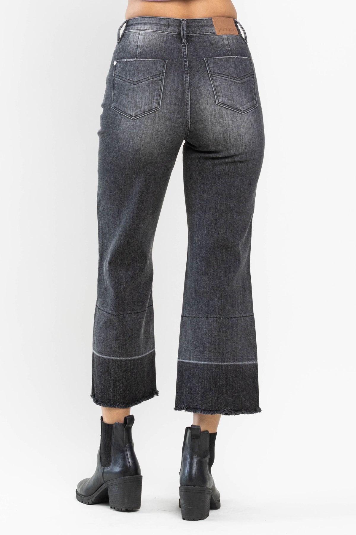 Judy Blue Charcoal Grey High Waist Wide Release Hem Crop Wide