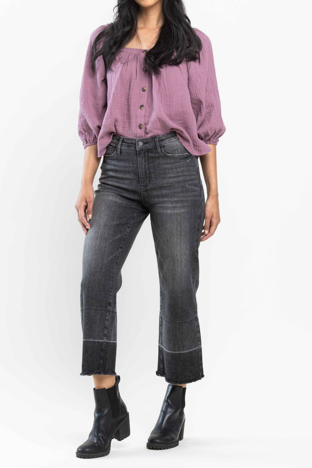 Judy Blue Charcoal Grey High Waist Wide Release Hem Crop Wide