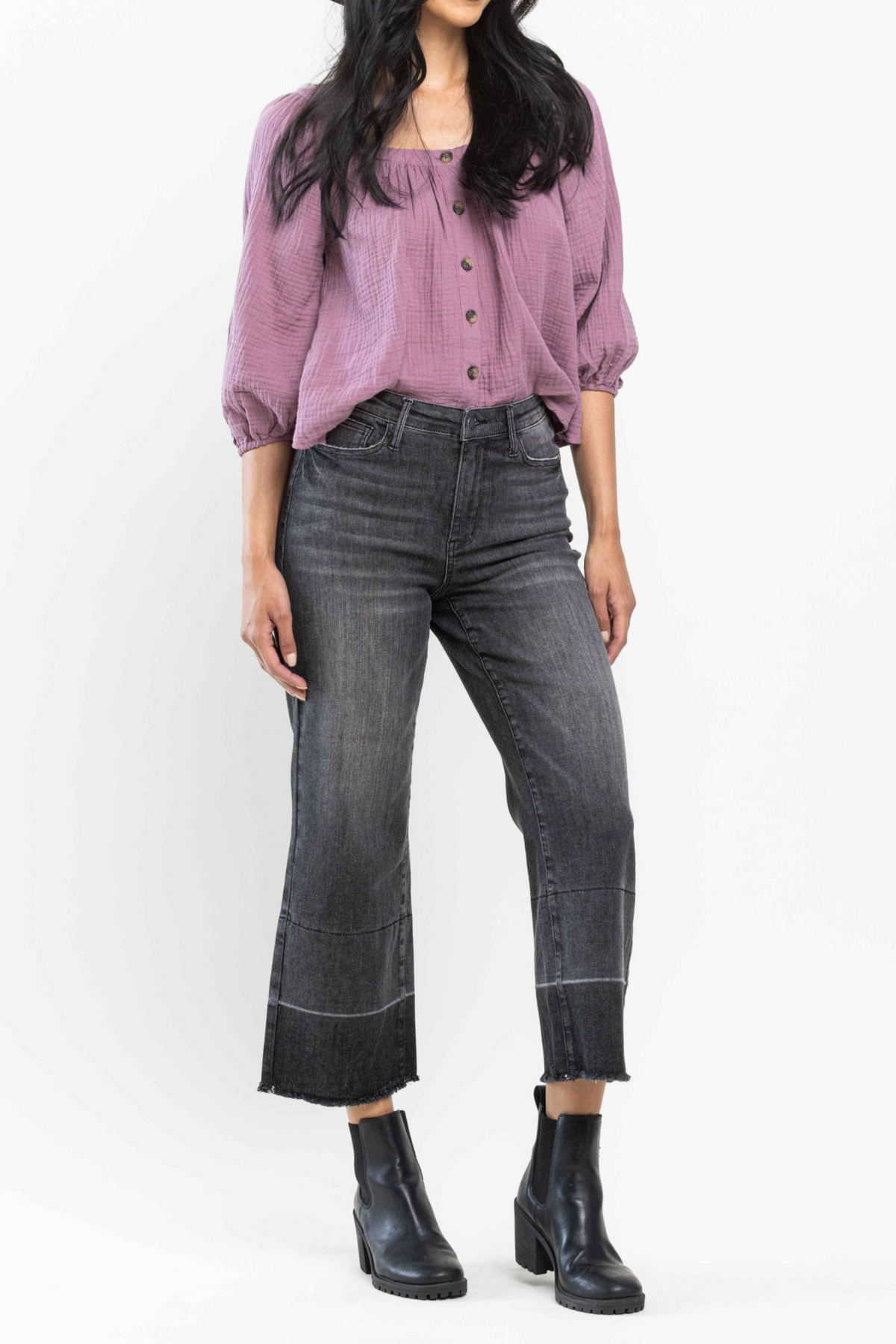 Judy Blue Charcoal Grey High Waist Wide Release Hem Crop Wide