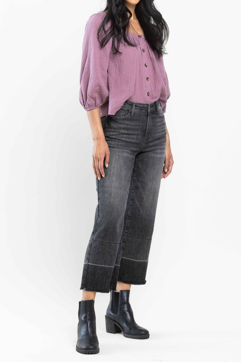 Judy Blue Charcoal Grey High Waist Wide Release Hem Crop Wide