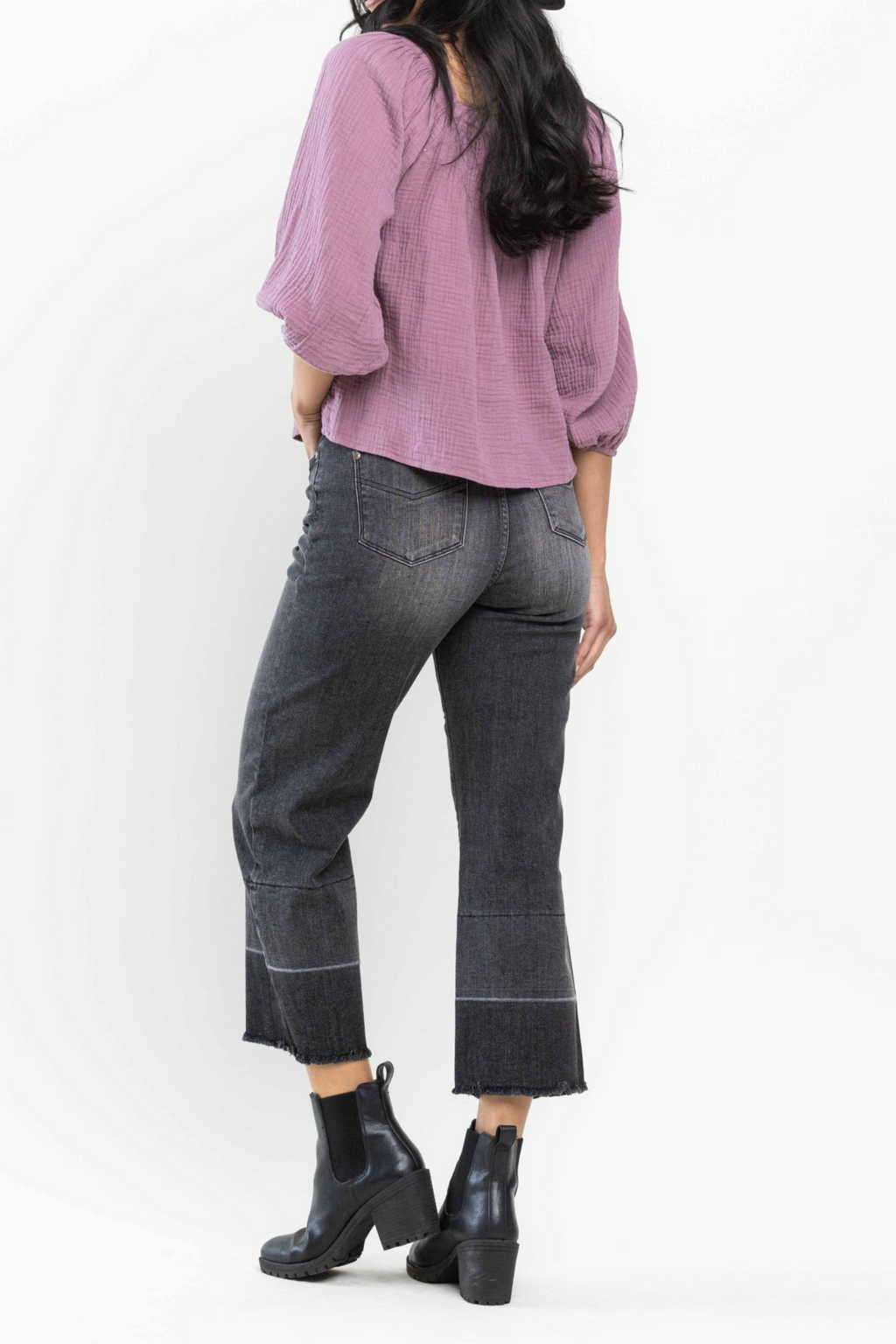 Judy Blue Charcoal Grey High Waist Wide Release Hem Crop Wide