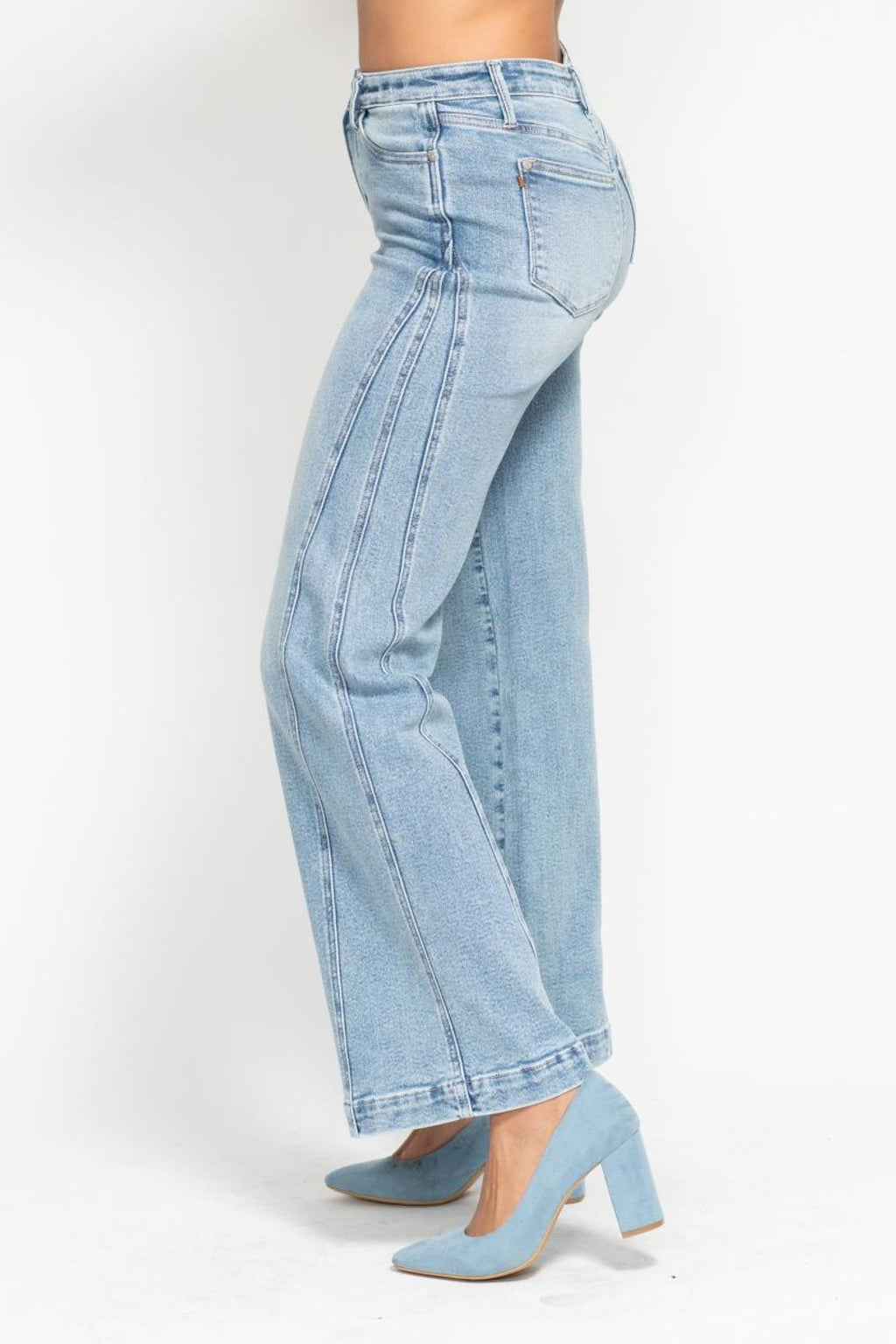 Judy Blue High Waist Light Indigo Retro Side Seam Wide Leg, 32" Inseam