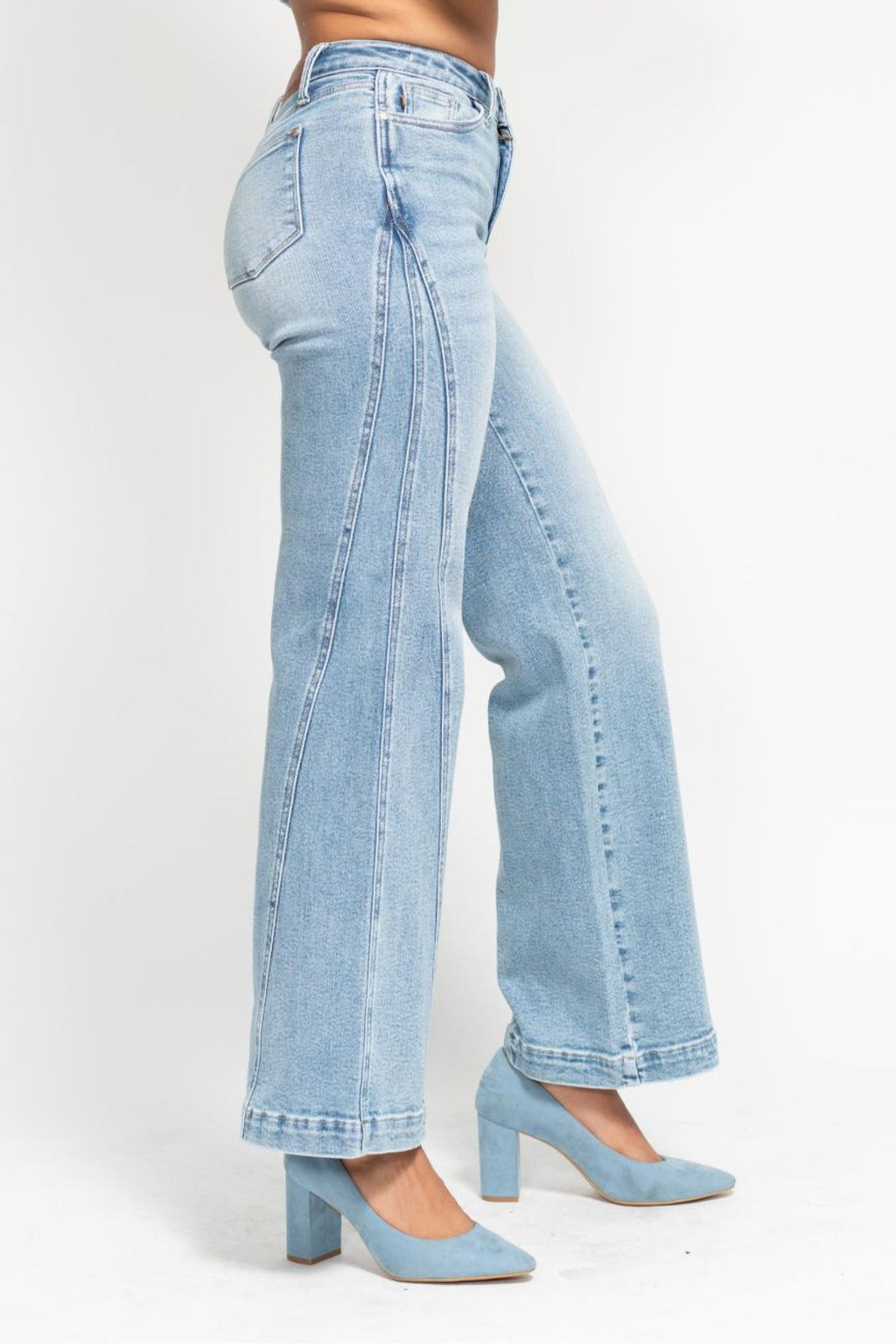 Judy Blue High Waist Light Indigo Retro Side Seam Wide Leg, 32" Inseam