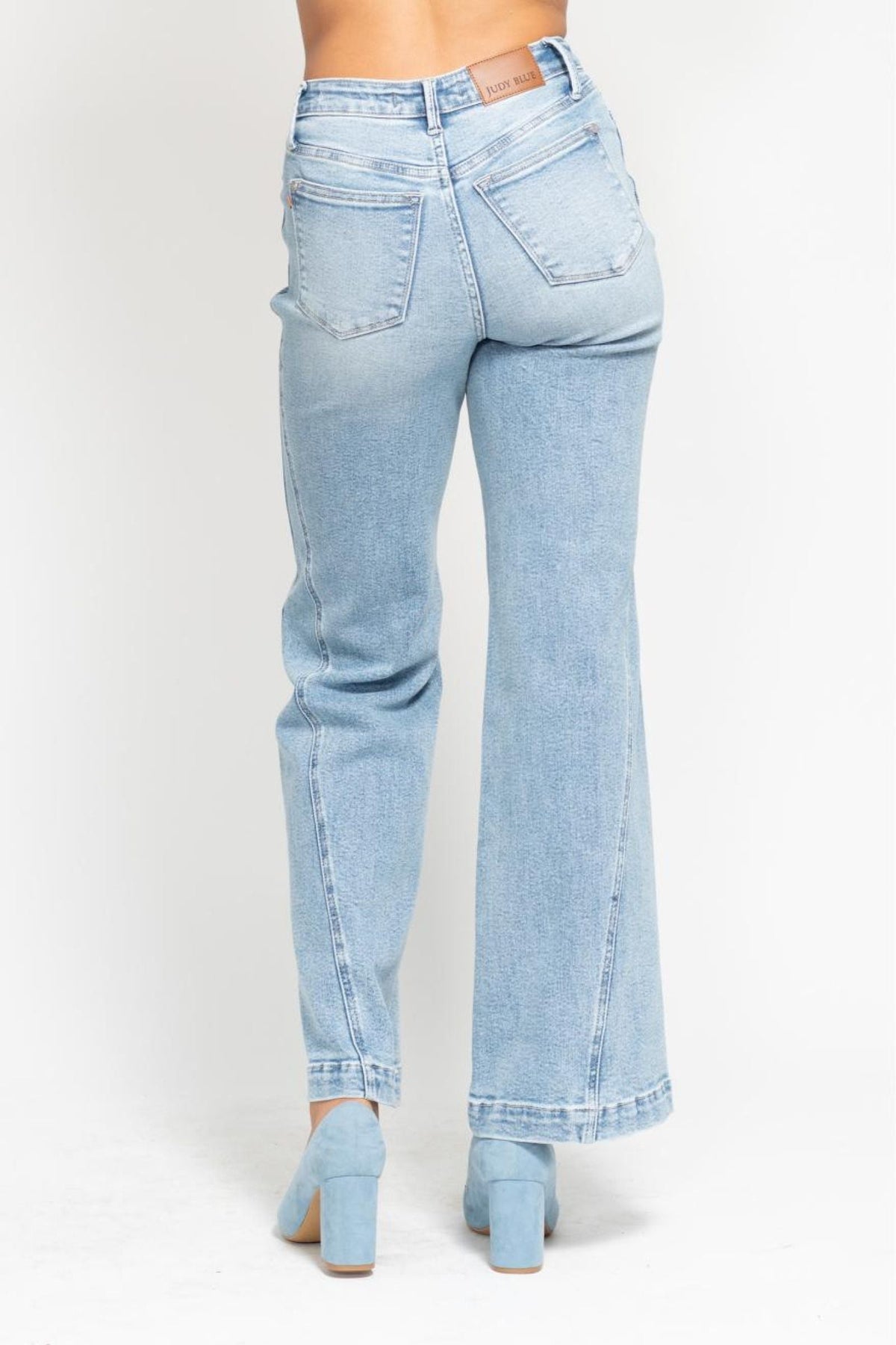 Judy Blue High Waist Light Indigo Retro Side Seam Wide Leg, 32" Inseam