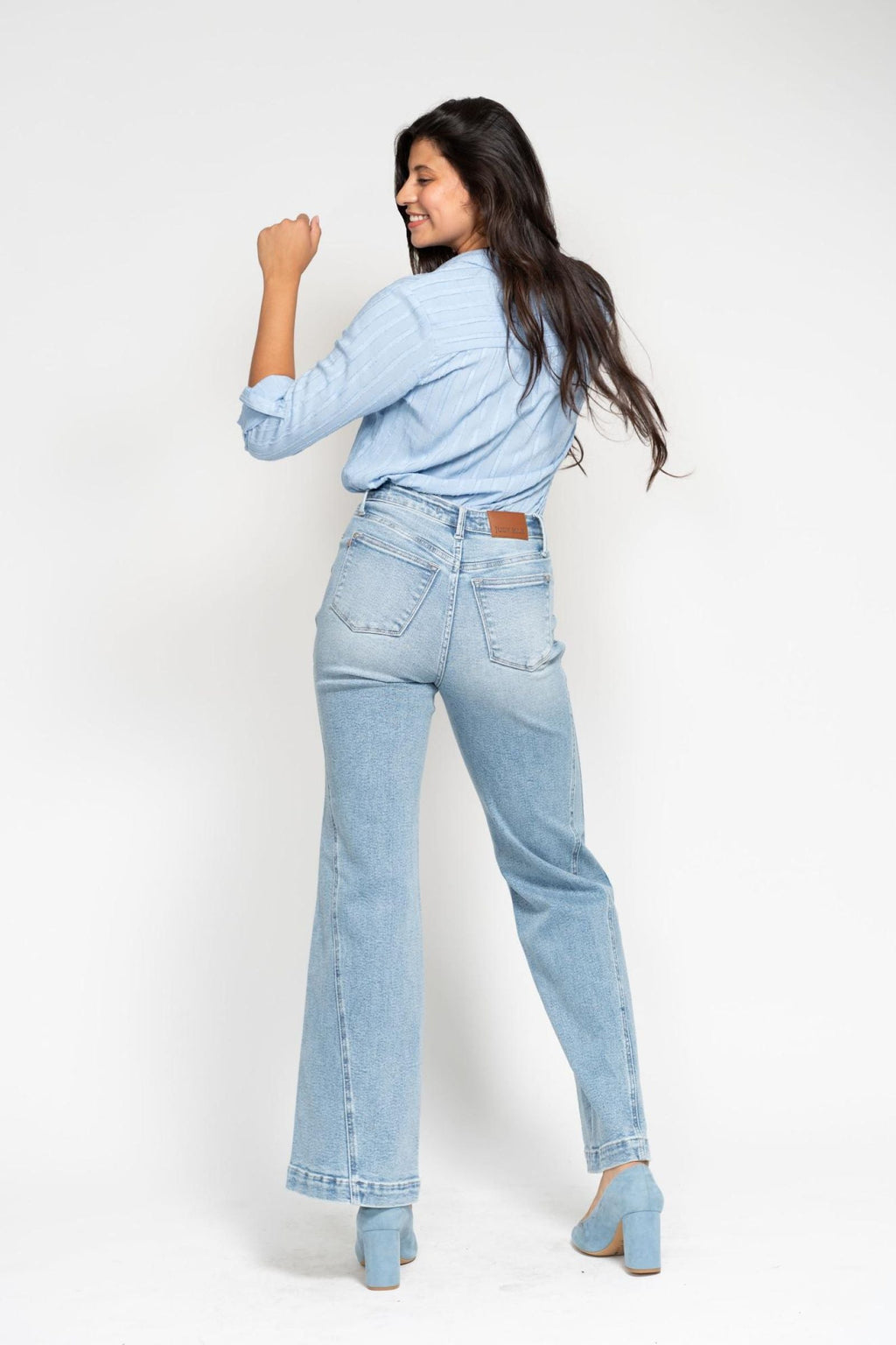 Judy Blue High Waist Light Indigo Retro Side Seam Wide Leg, 32" Inseam