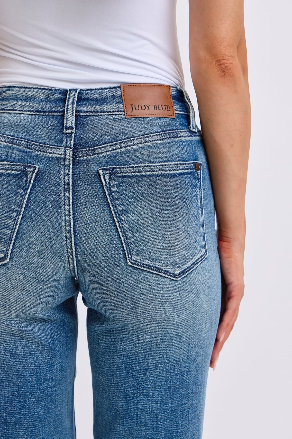 Judy Blue Mid Rise Contrast Wash Destroyed Dad Jeans, 32" Inseam
