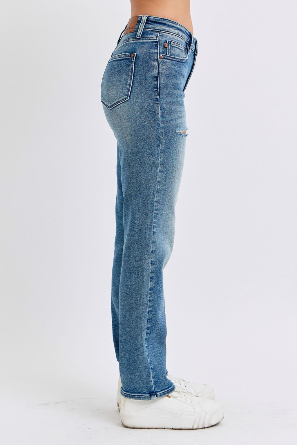 Judy Blue Mid Rise Contrast Wash Destroyed Dad Jeans, 32" Inseam