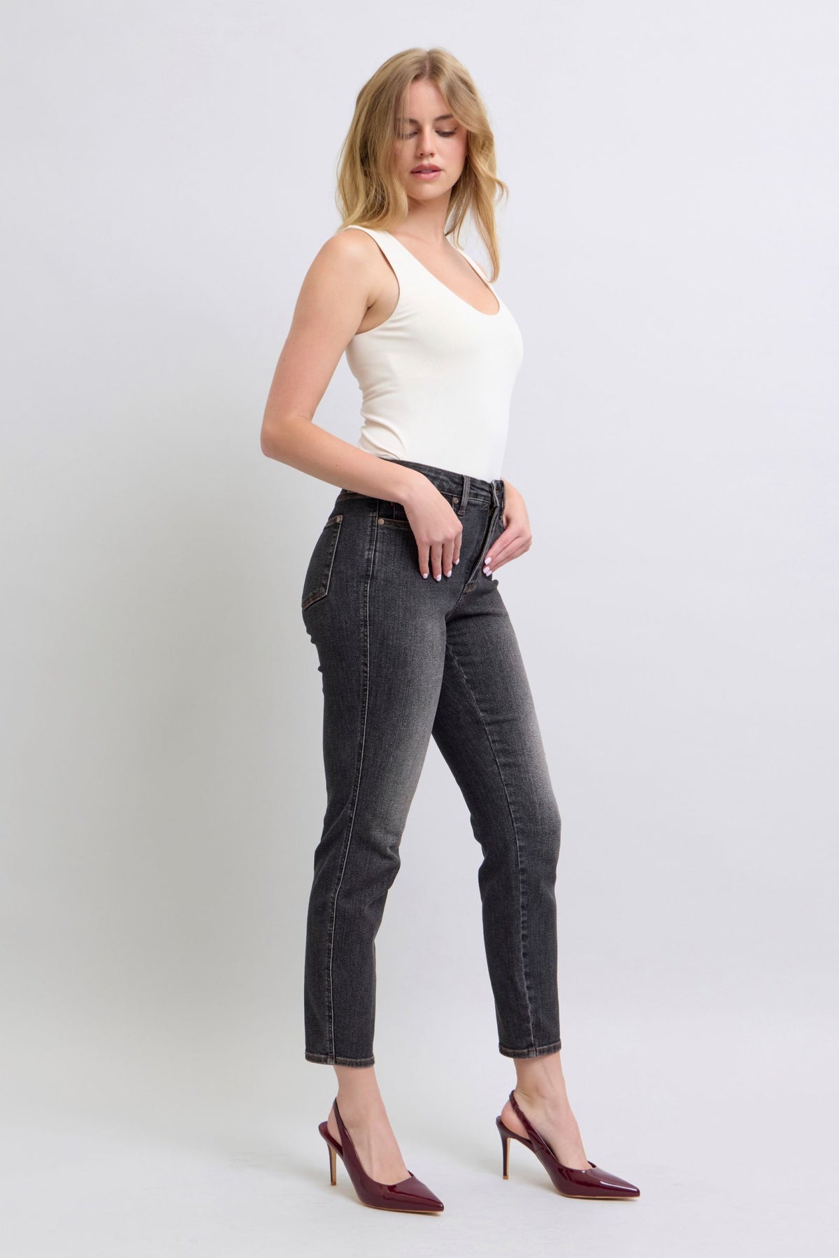 Judy Blue Mid Rise Black Tummy Control Slim Jeans