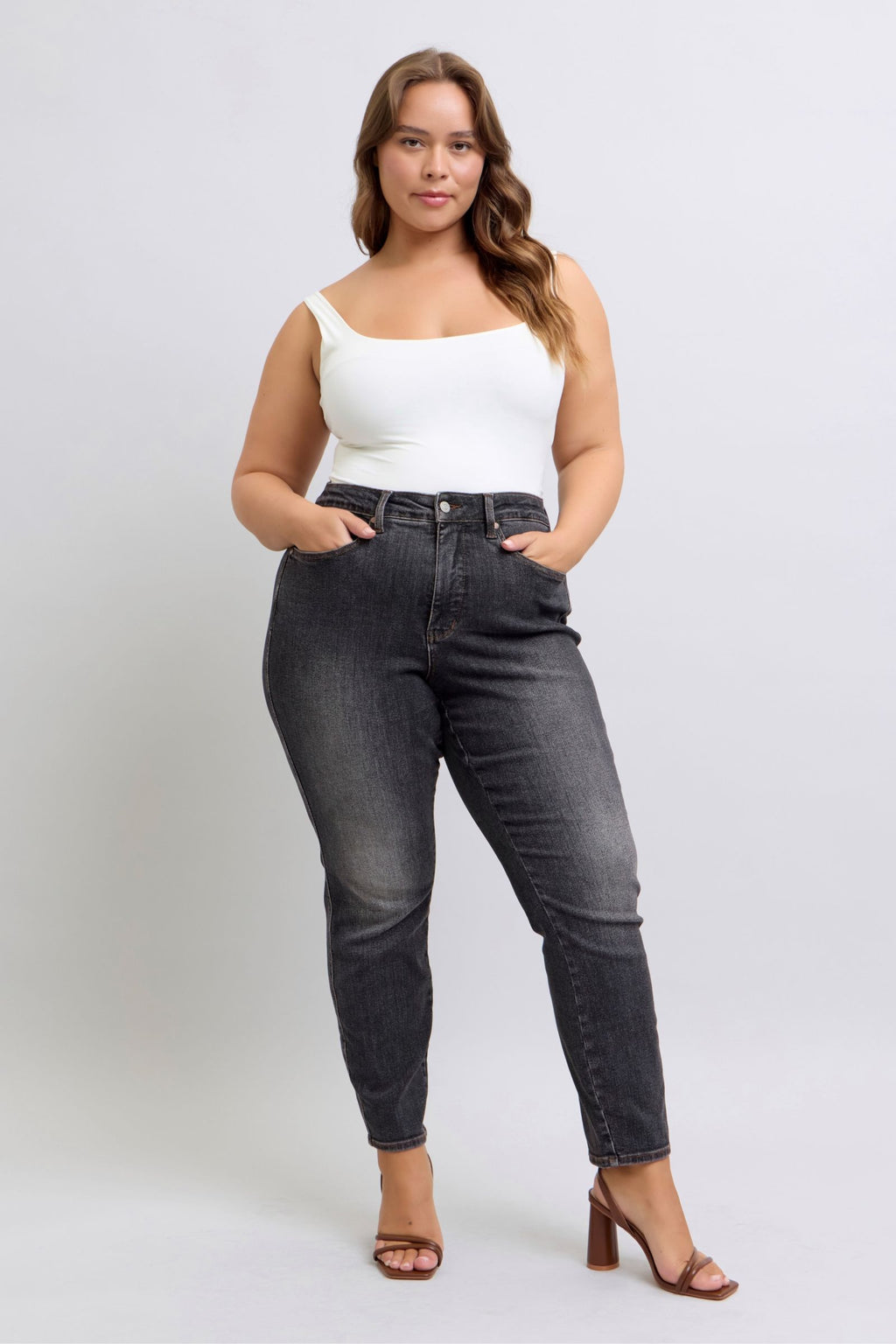 Judy Blue Mid Rise Black Tummy Control Slim Jeans