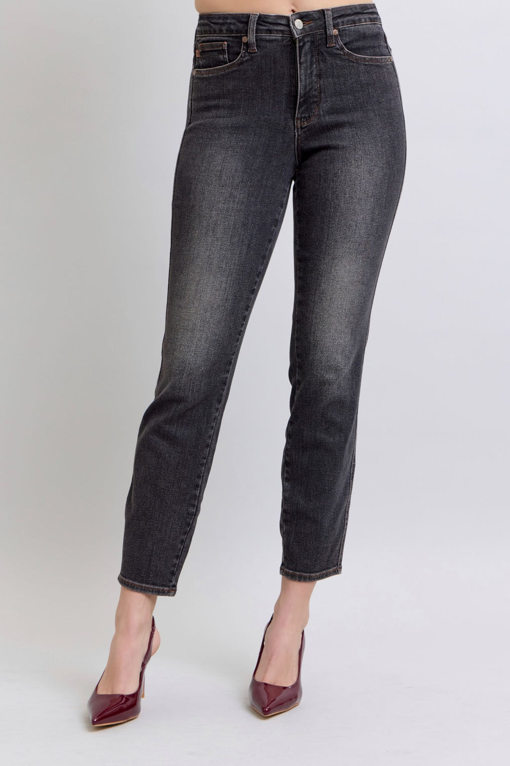 Judy Blue Mid Rise Black Tummy Control Slim Jeans