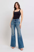 Judy Blue Mid Rise Tummy Control Vintage Wash Back Shield Pocket Flare, Inseam 33"