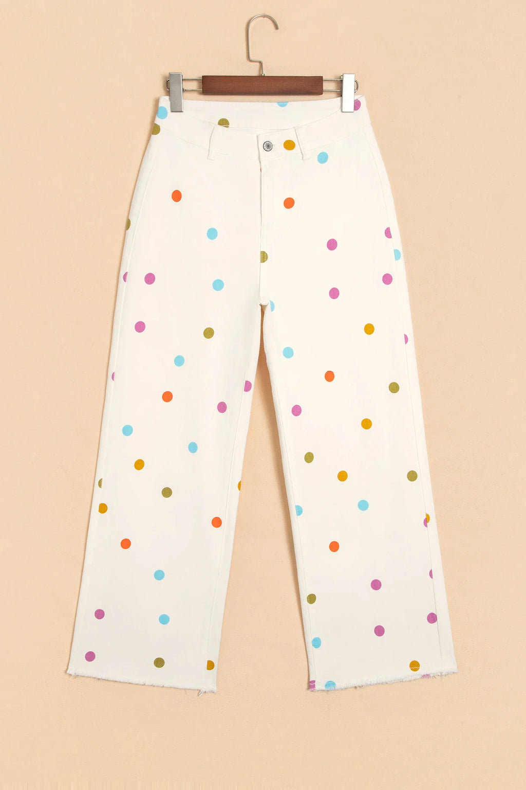 Polka Dot Denim High Waist Straight Leg Jeans