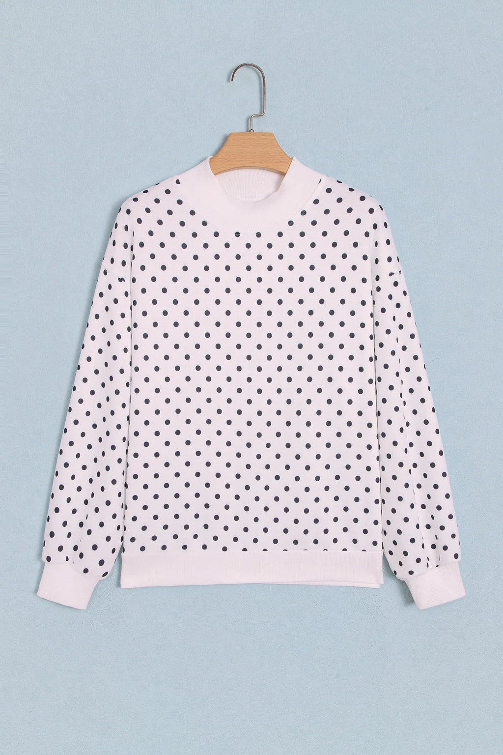 Polka Dot Mock Neck Drop Shoulder Sweatshirt