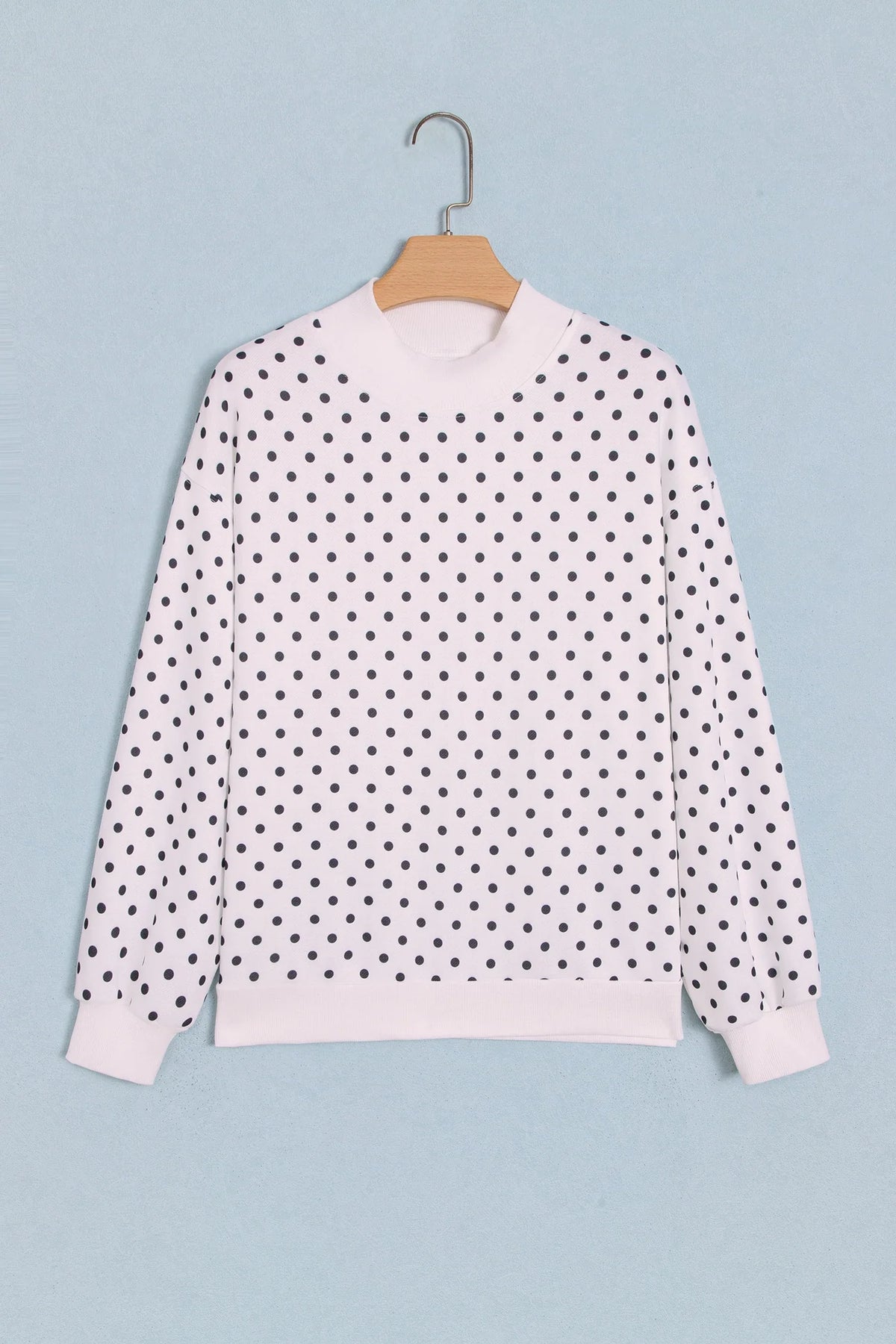 Polka Dot Mock Neck Drop Shoulder Sweatshirt