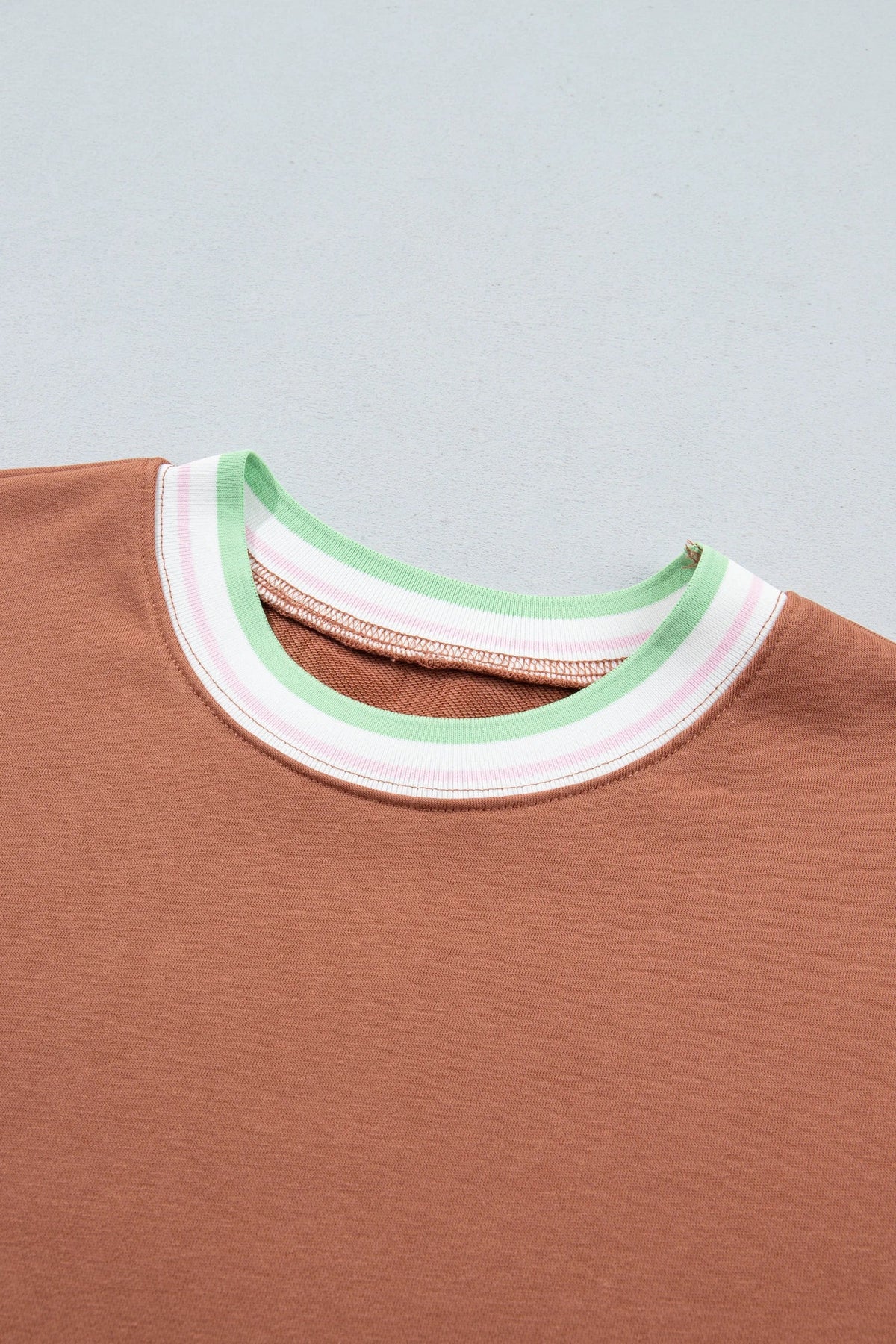 Stripe Contrast Trim Drop Shoulder Sweatshirt