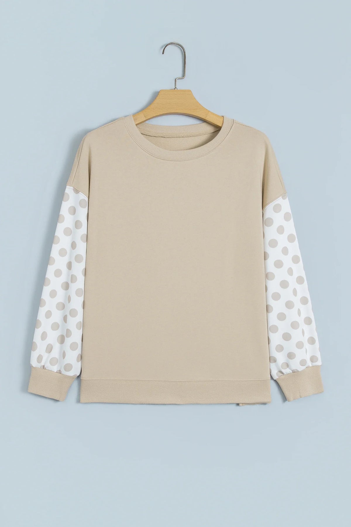 Polka Dot Patchwork Drop Shoulder Sweatshirt