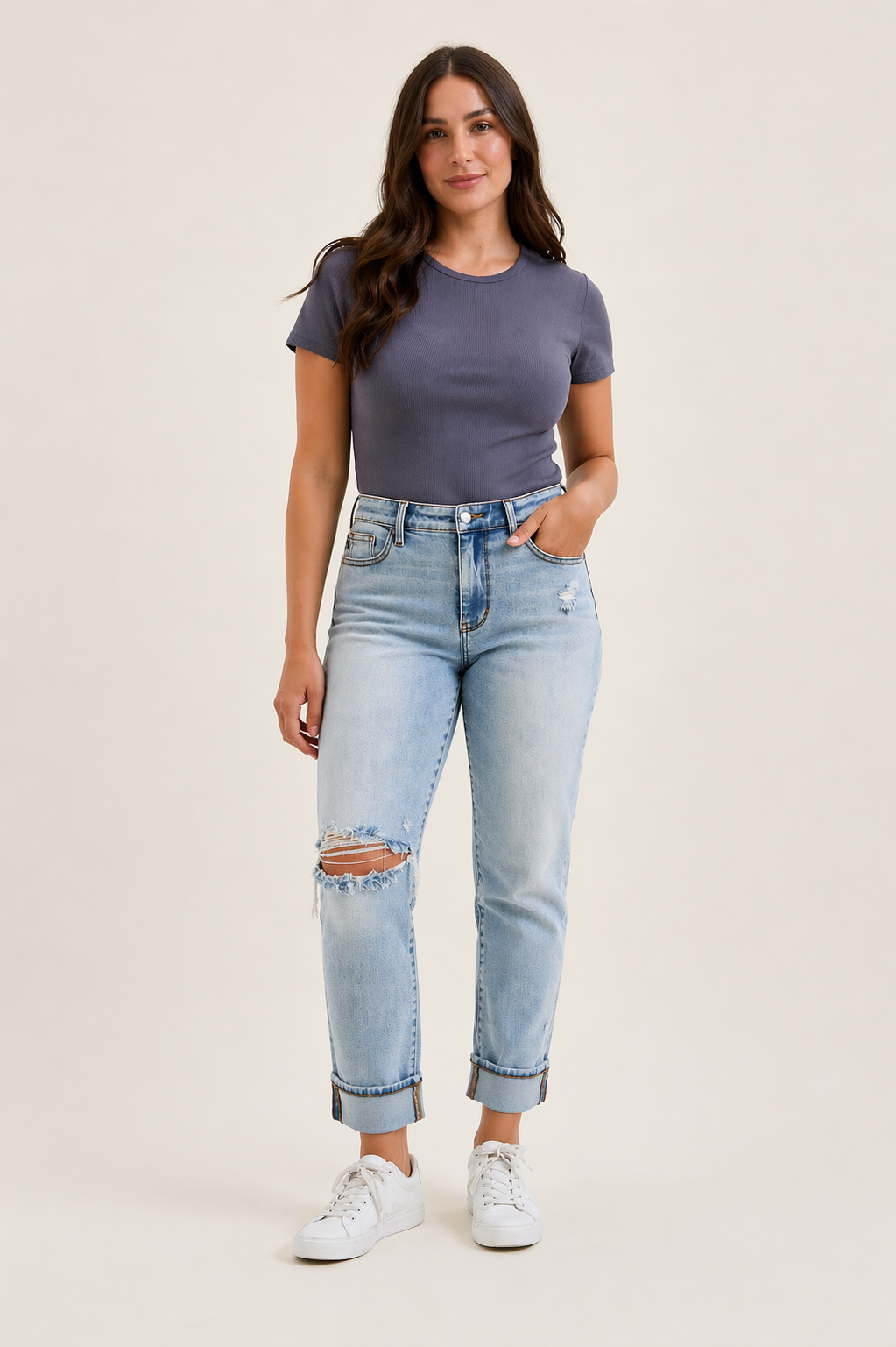 Judy Blue Mid Rise Light Wash Destroyed with Bandana Loop