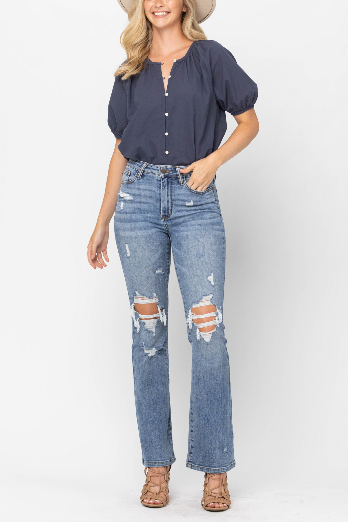 Judy Blue High Waist Stone Wash Destroyed Bootcut