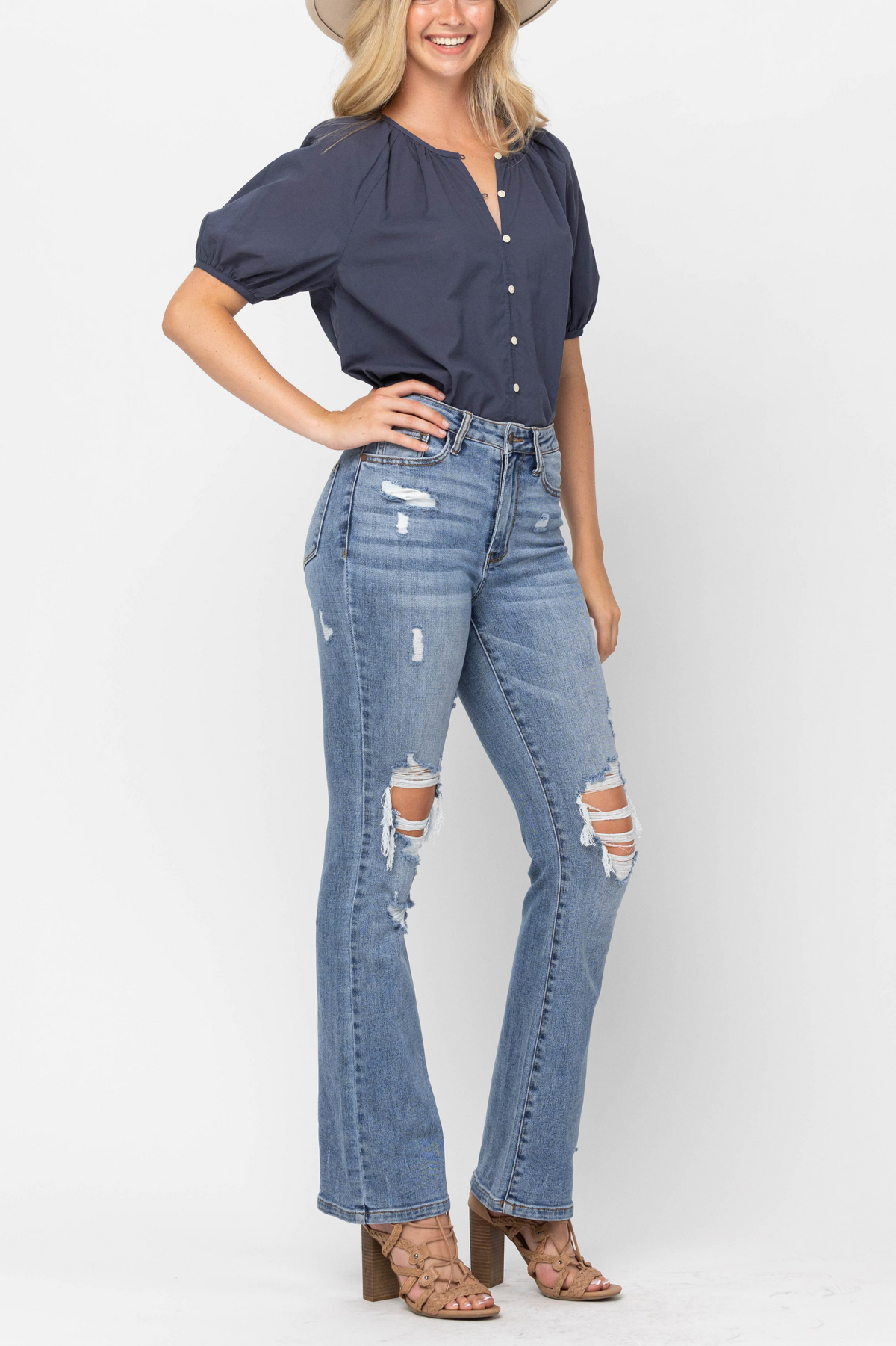 Judy Blue High Waist Stone Wash Destroyed Bootcut