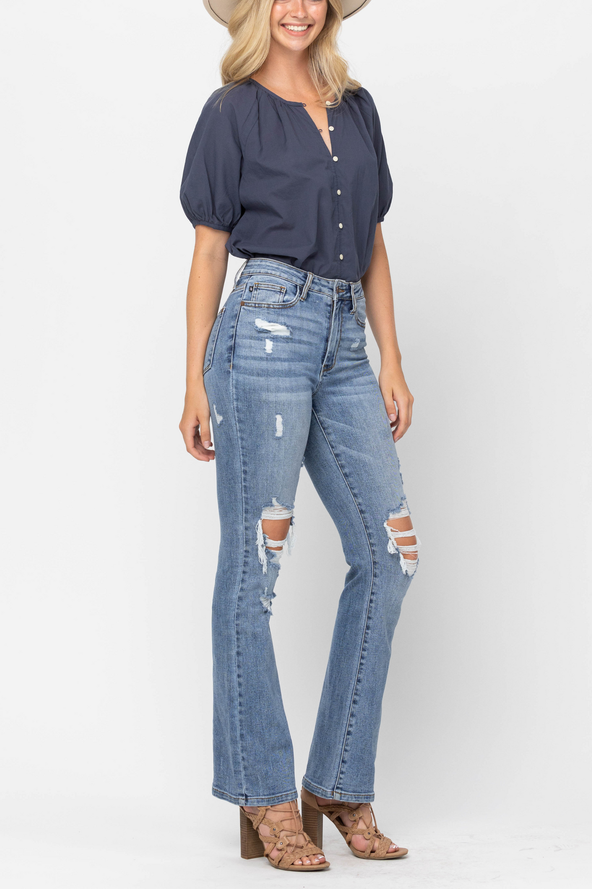 Judy Blue High Waist Stone Wash Destroyed Bootcut
