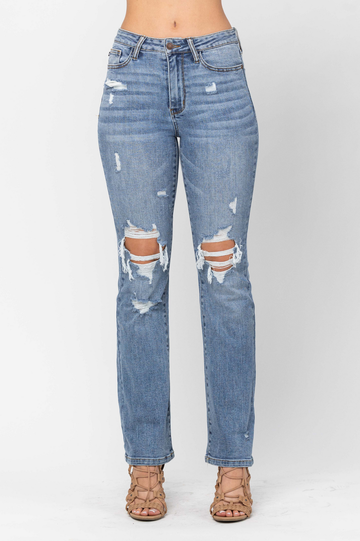 Judy Blue High Waist Stone Wash Destroyed Bootcut
