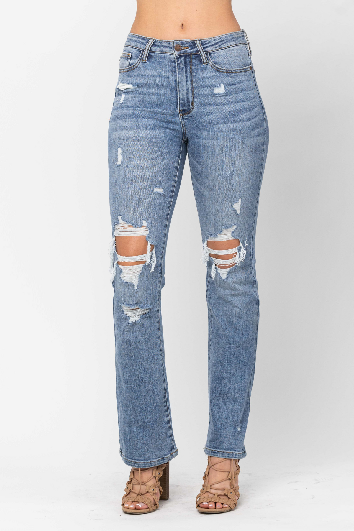 Judy Blue High Waist Stone Wash Destroyed Bootcut