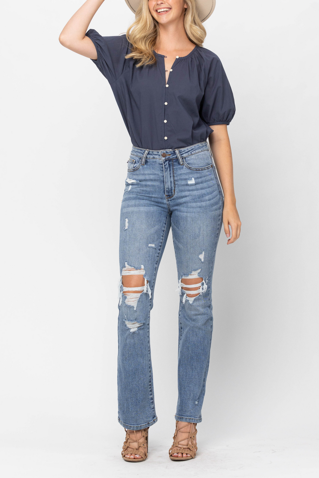 Judy Blue High Waist Stone Wash Destroyed Bootcut