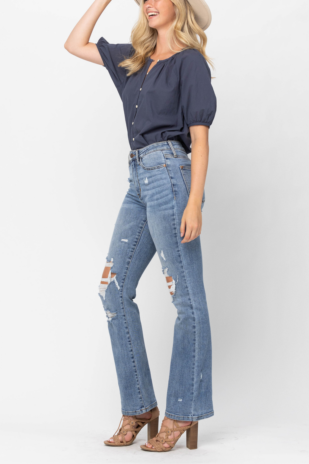 Judy Blue High Waist Stone Wash Destroyed Bootcut