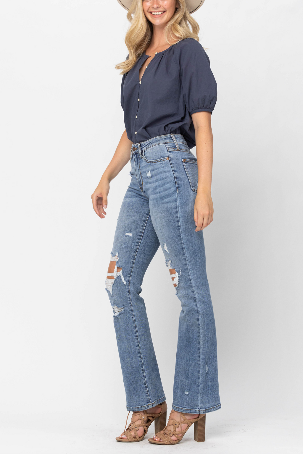 Judy Blue High Waist Stone Wash Destroyed Bootcut