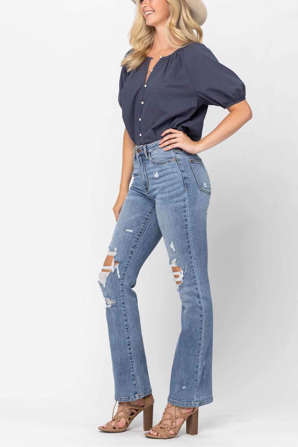 Judy Blue High Waist Stone Wash Destroyed Bootcut