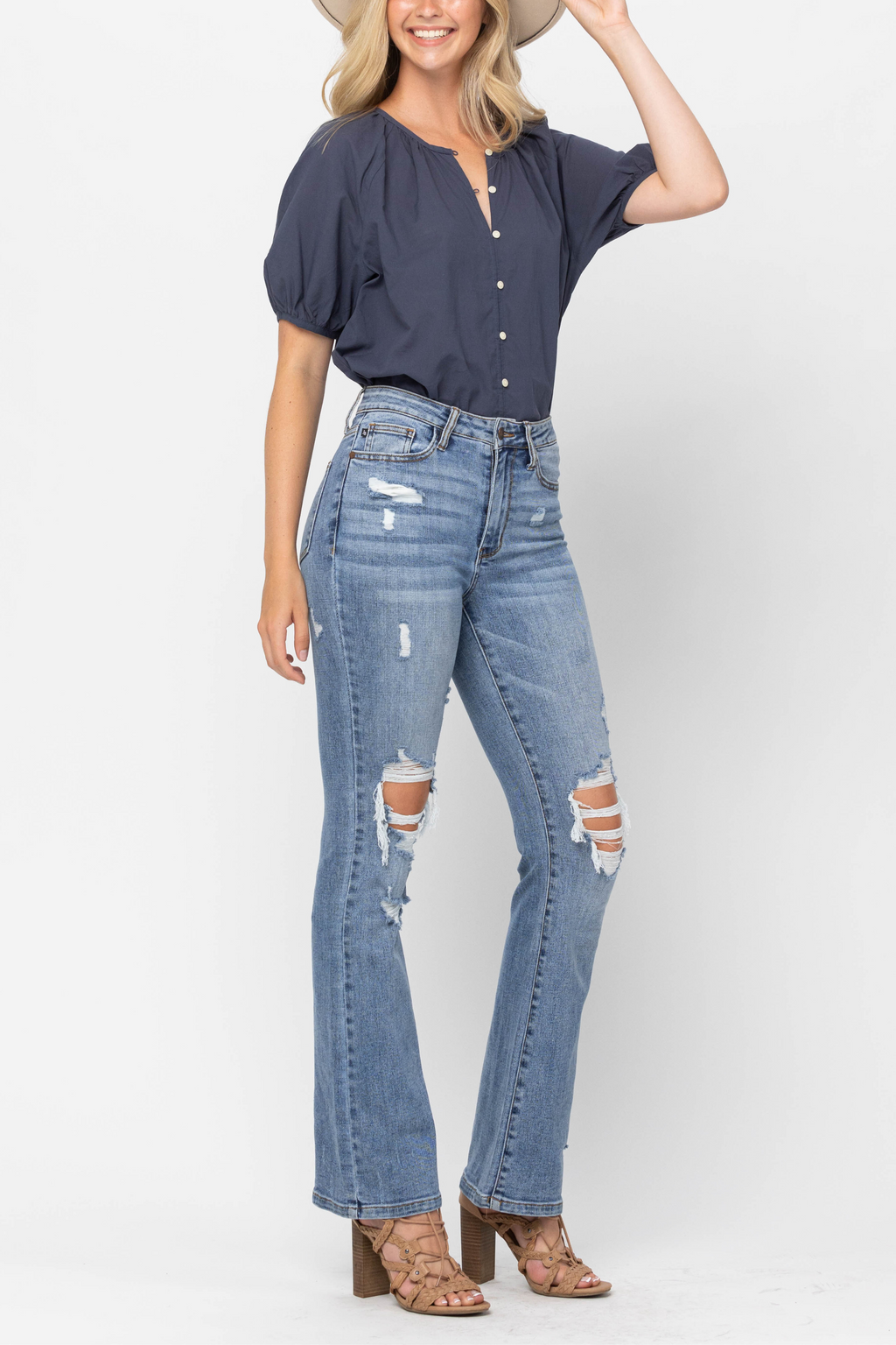 Judy Blue High Waist Stone Wash Destroyed Bootcut