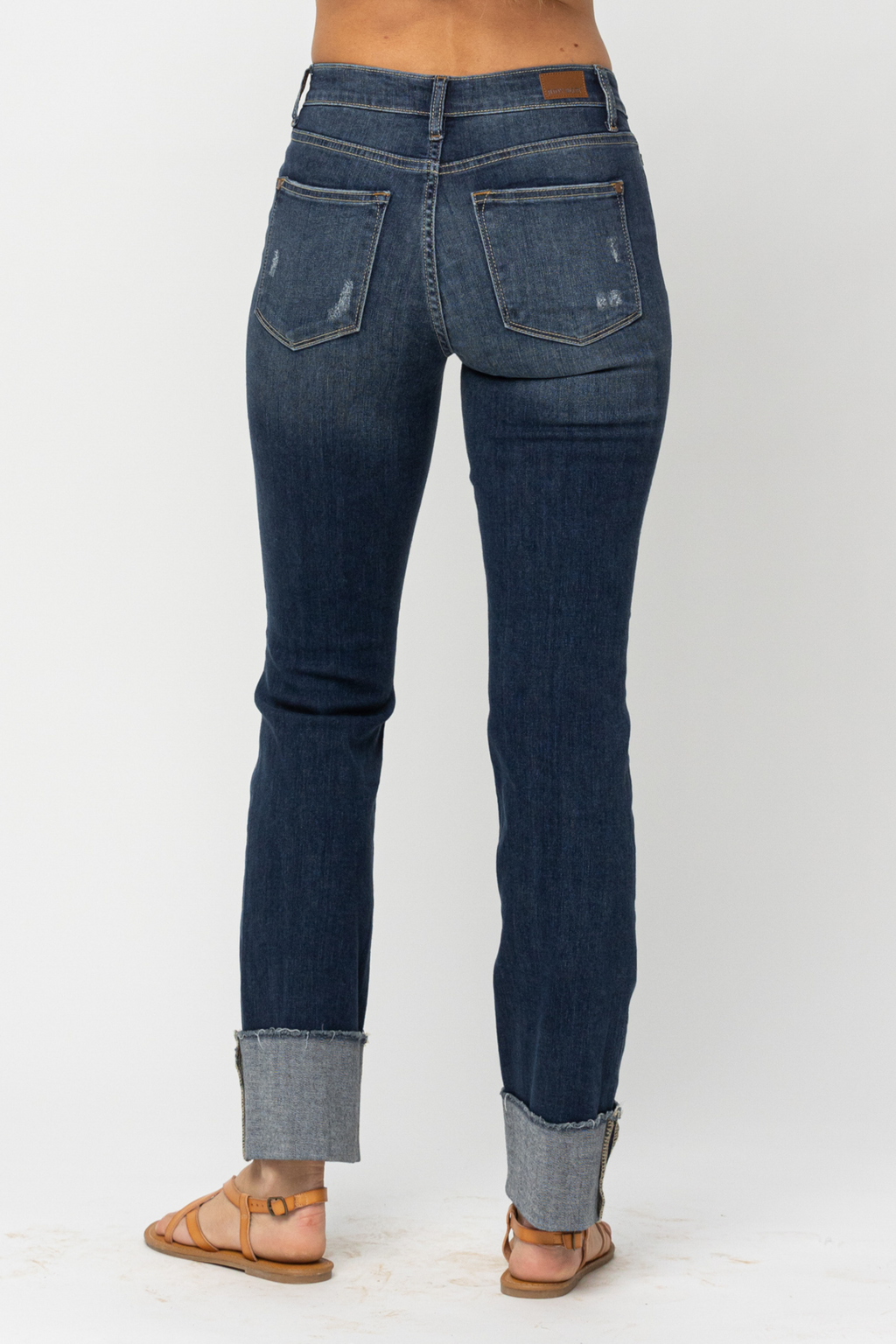 Judy Blue Mid Rise 4" Cuff Minimal Destroy Straight