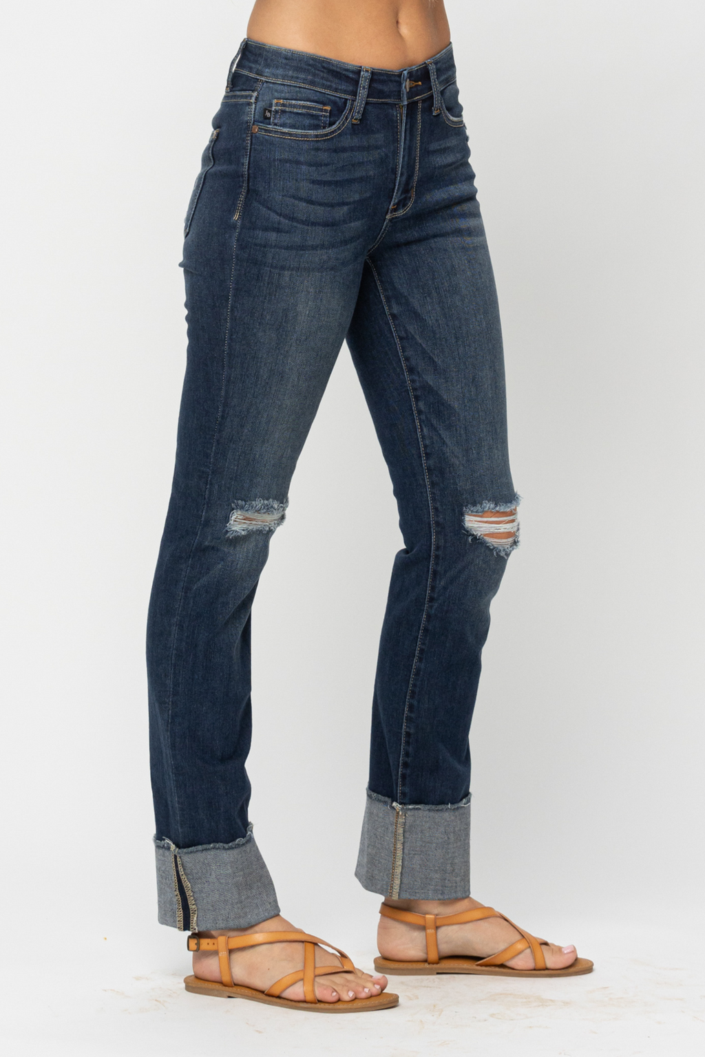 Judy Blue Mid Rise 4" Cuff Minimal Destroy Straight