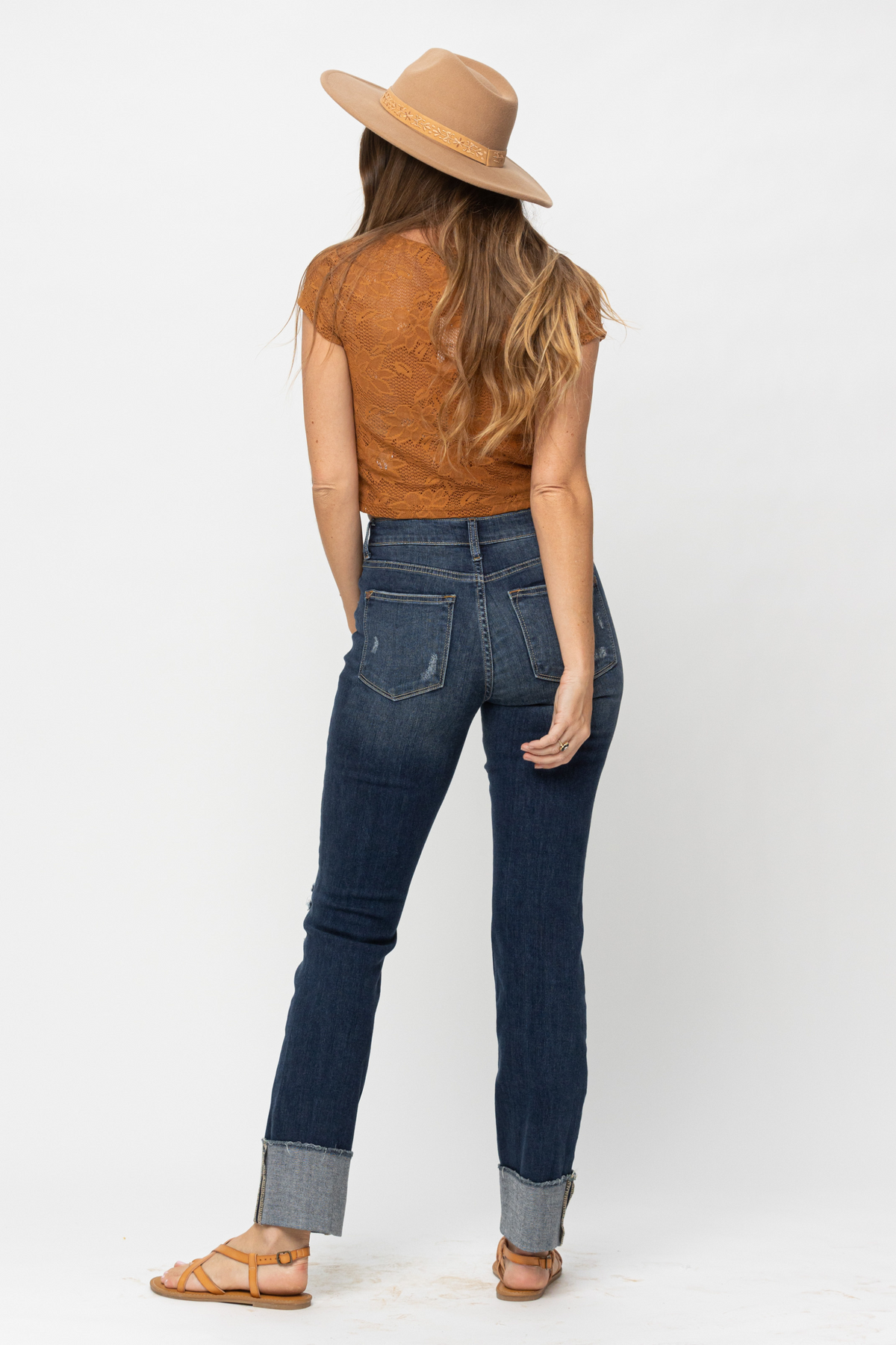 Judy Blue Mid Rise 4" Cuff Minimal Destroy Straight