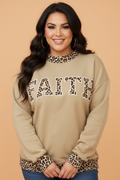 Plus Size FAITH/BLESS Letter Print Mock Neck Sweatshirt