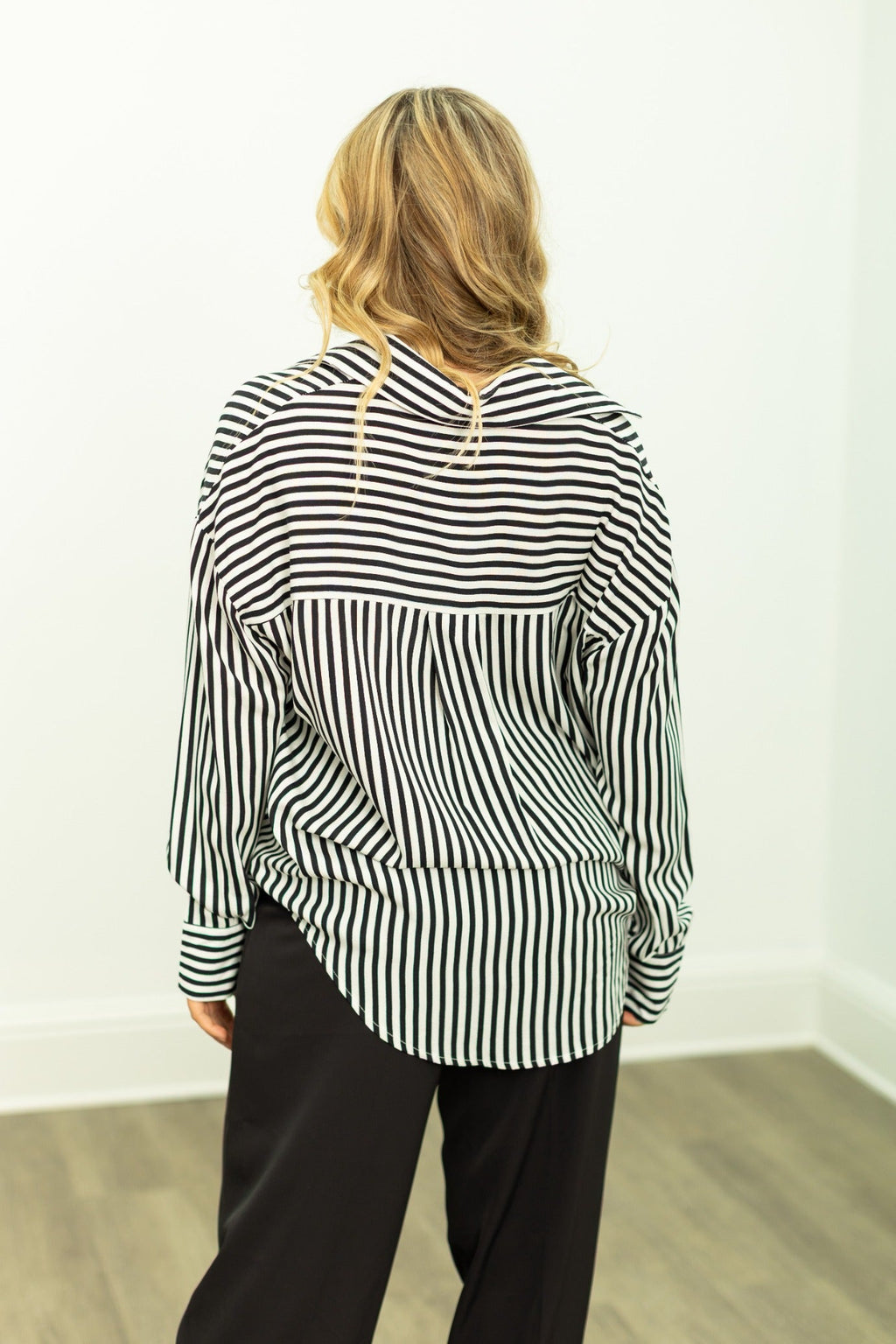 Kathryn Classic Button-Up, Black Stripes