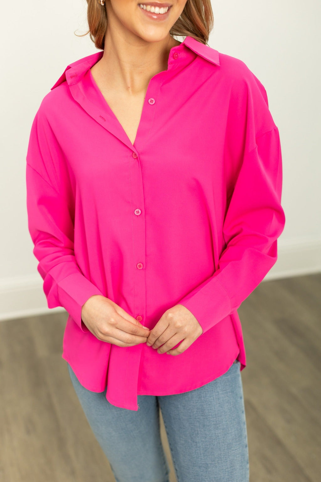 The Kathryn Button-Up, Hot Pink