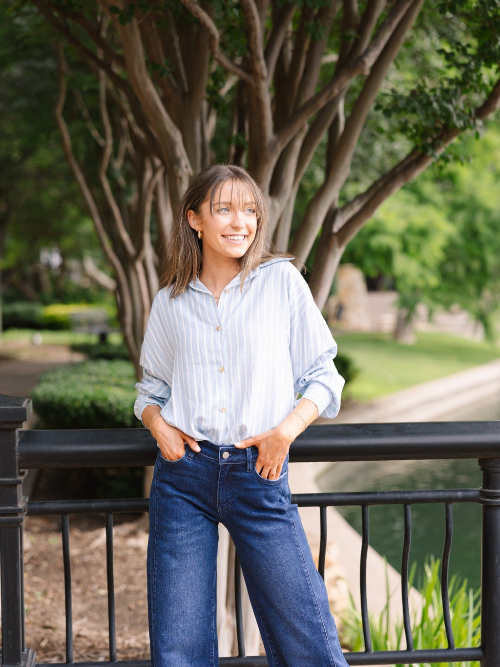 Kathryn Classic Button-Up, Blue Stripes
