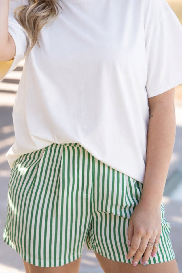 Trouser Shorts, Green Stripes