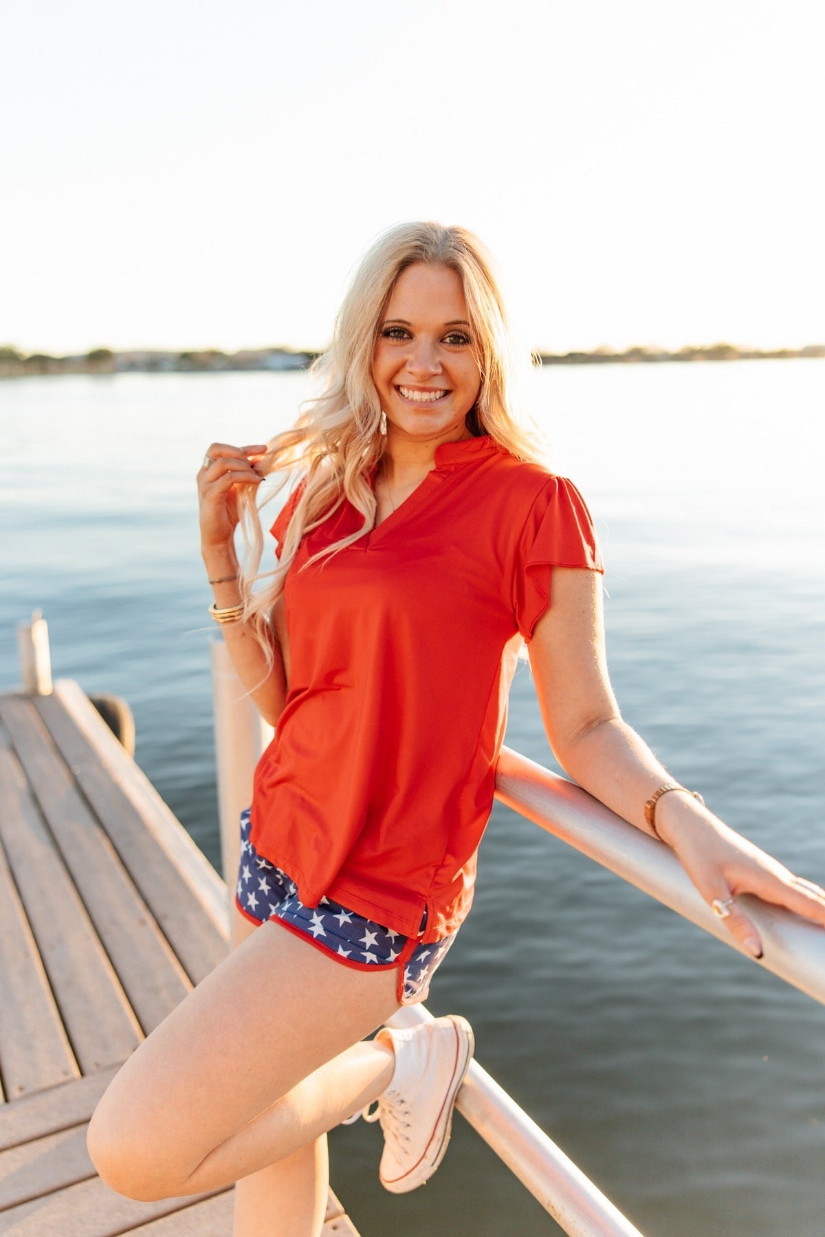 The Nicole V-Neck Top, Red