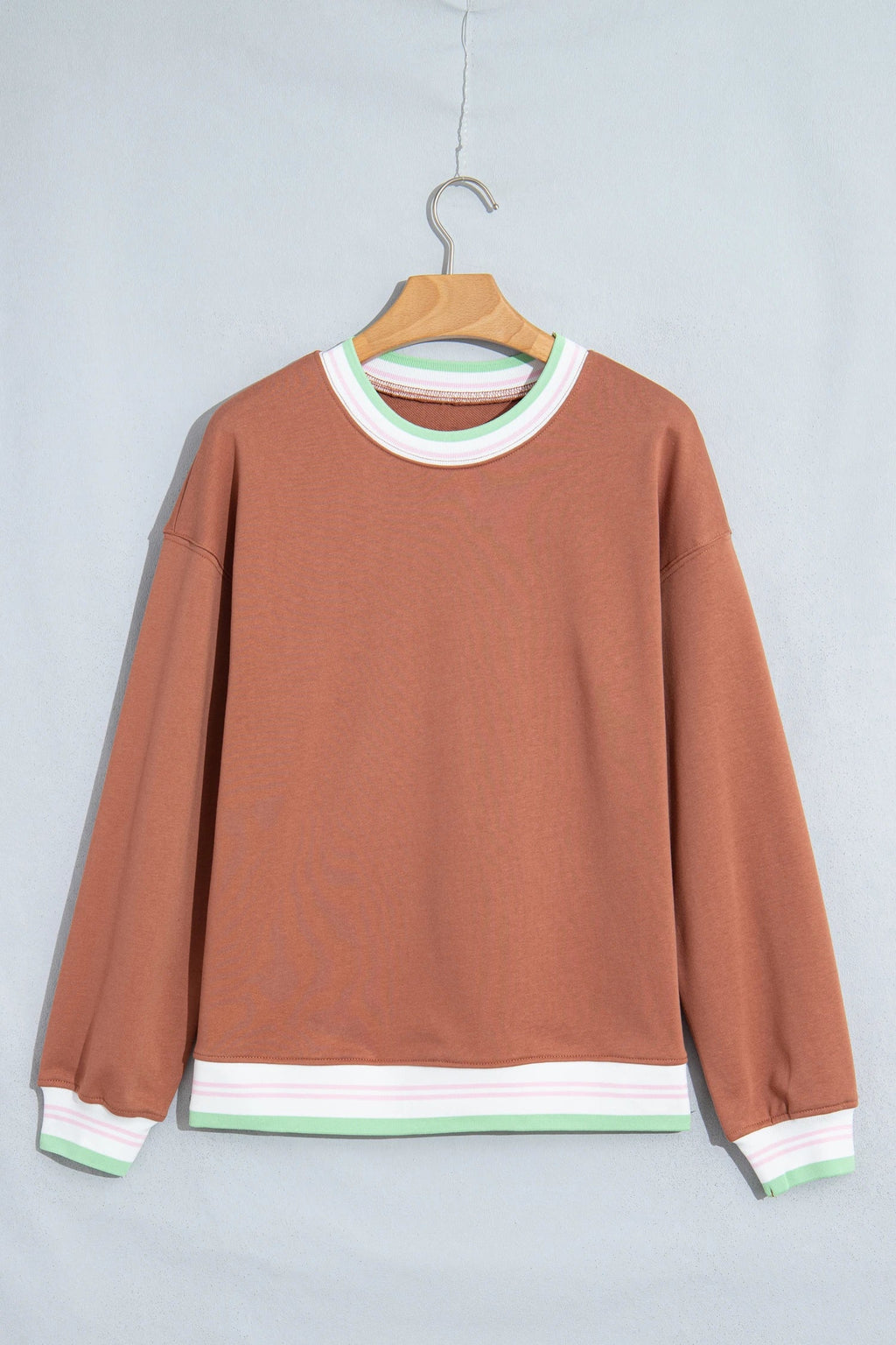 Stripe Contrast Trim Drop Shoulder Sweatshirt