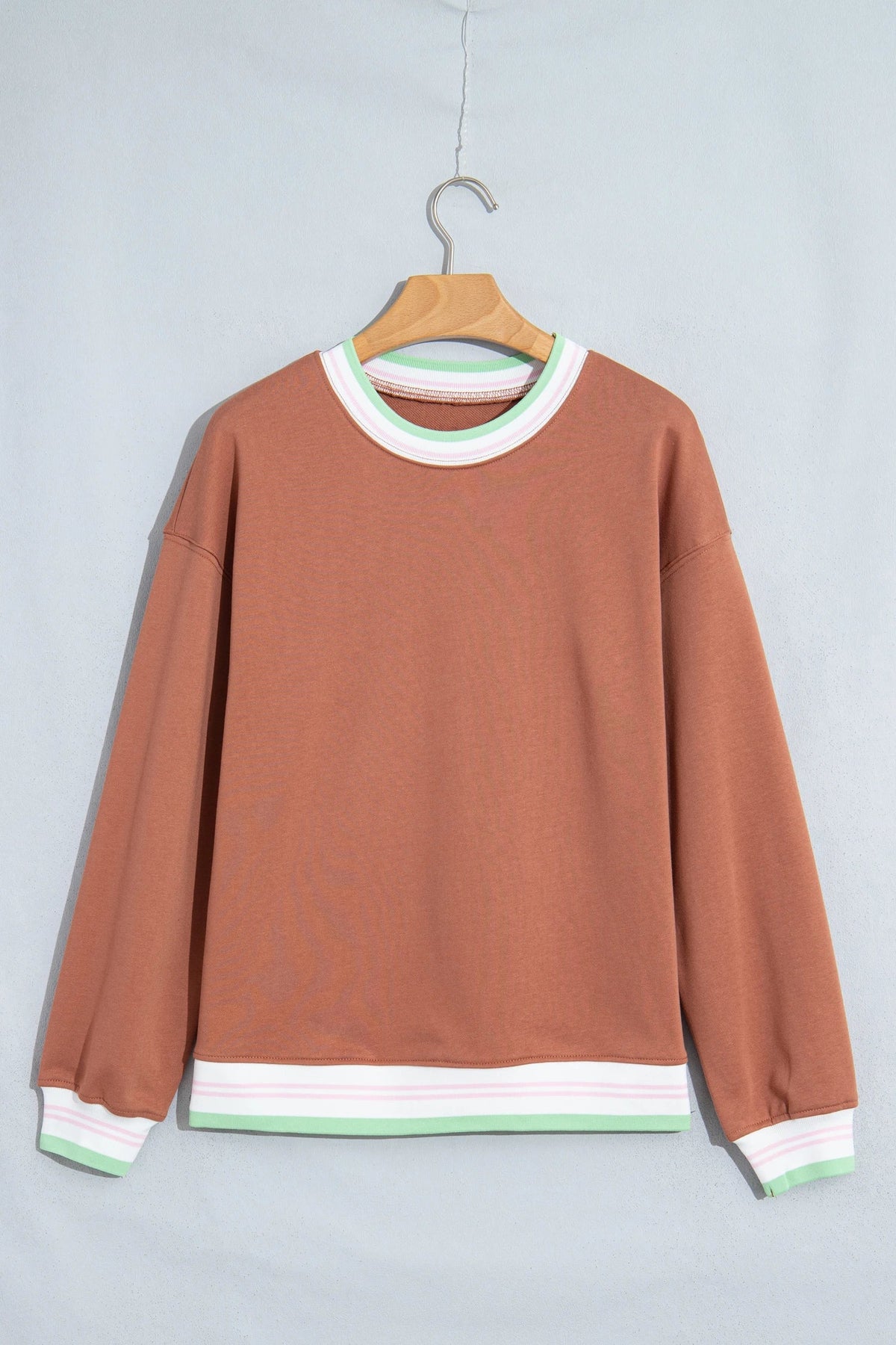 Stripe Contrast Trim Drop Shoulder Sweatshirt