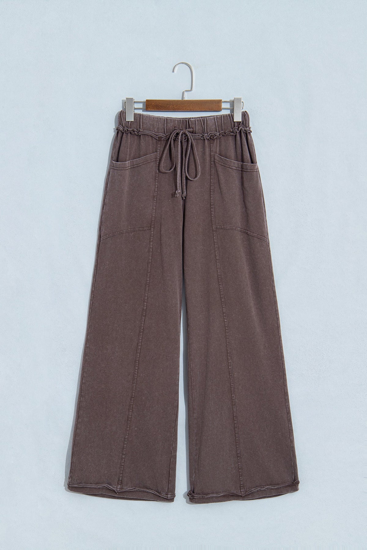 Mineral Wash Seam Detail Flared Drawstring Pants