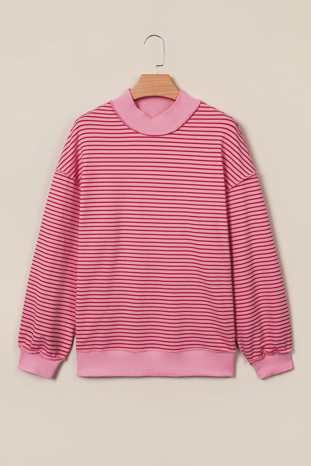 Stripe Ribbed Mock Neck Oversized Sweatshirt