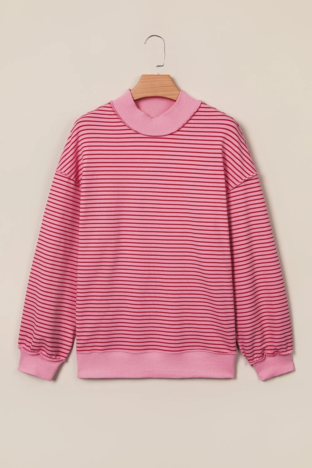 Stripe Ribbed Mock Neck Oversized Sweatshirt