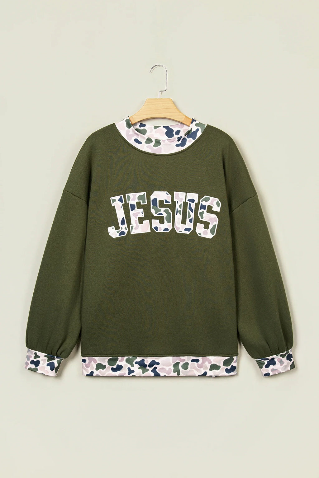 JESUS/MALLARD Letter Print Contrast Mock Neck Sweatshirt