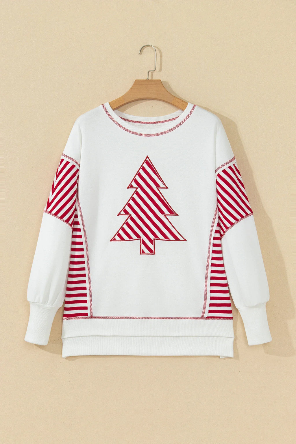 Christmas Tree Stripe Patchwork Puff Sleeve Top