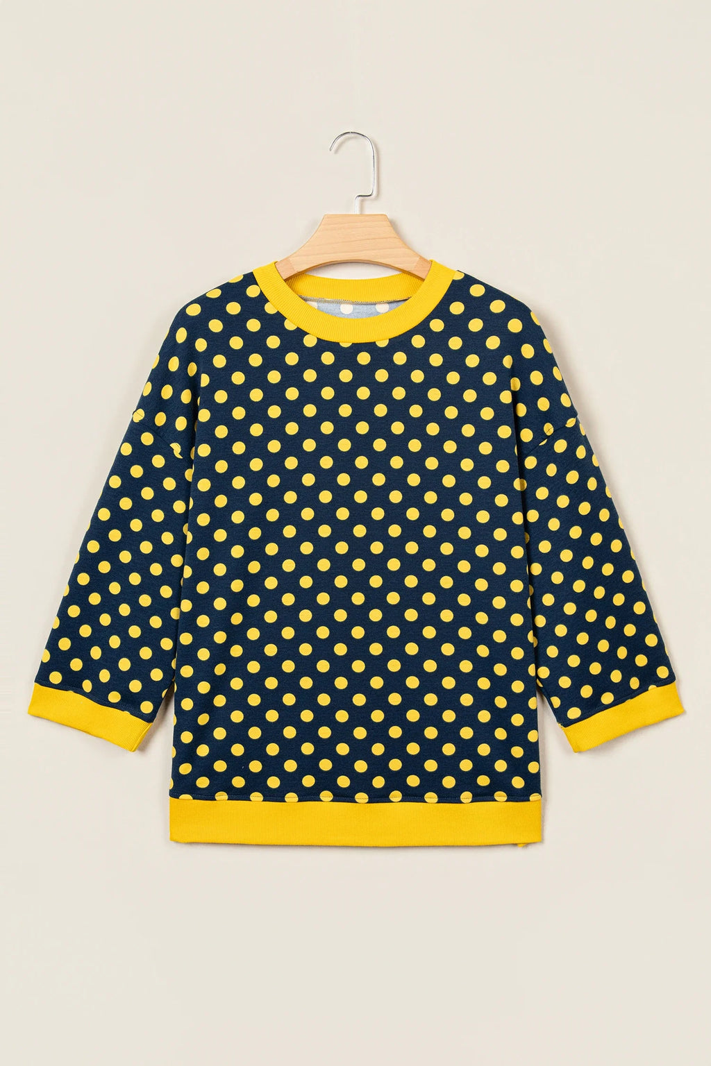 Polka Dot Contrast Trim 3/4 Sleeve Top