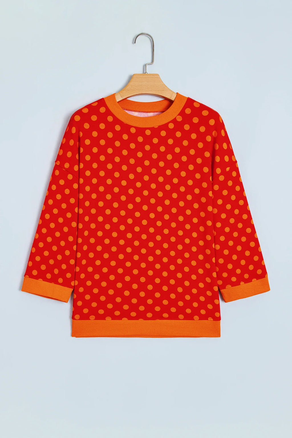 Polka Dot Contrast Trim 3/4 Sleeve Top