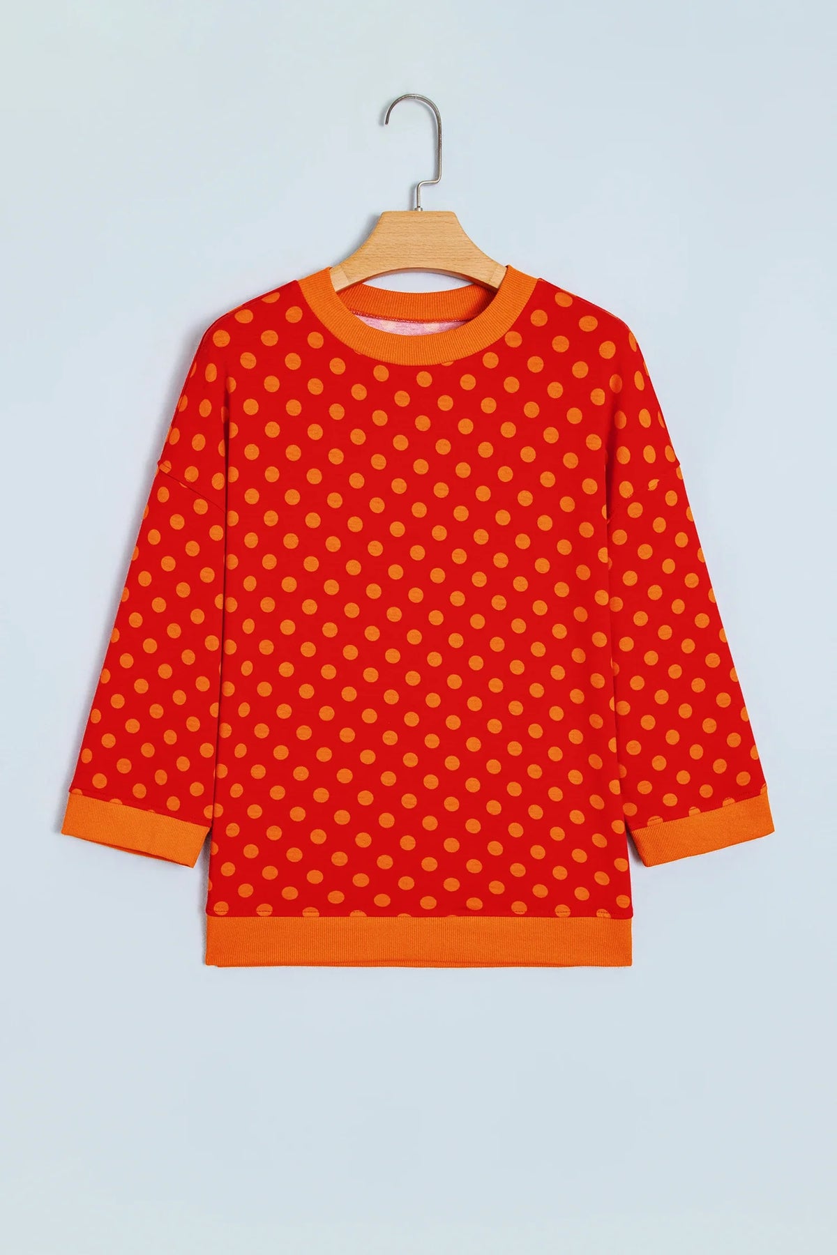 Polka Dot Contrast Trim 3/4 Sleeve Top